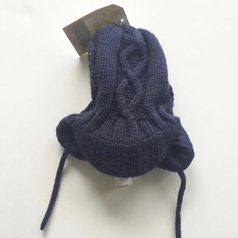 Zara NWT navy blue cable knit brim beanie 6-12m